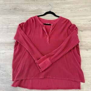 Aerie Red Long Sleeve Henley Top
